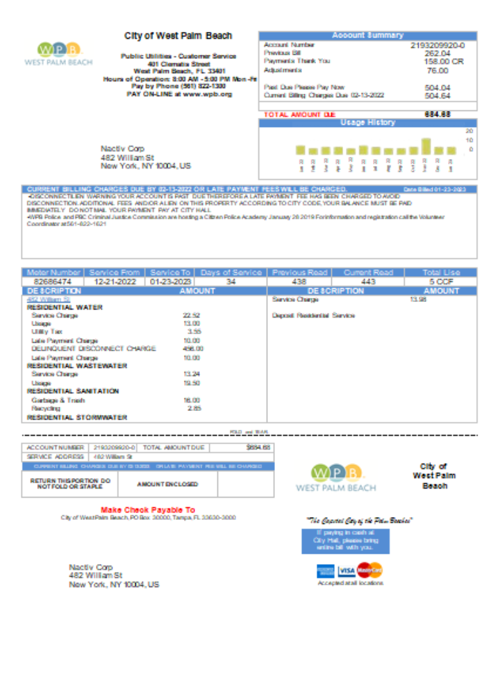 West Palm Beach Pub Utilities utility business bill SCR PSD template